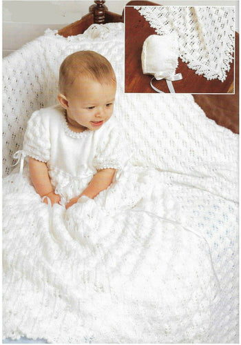 Baby Christening Dress- Robe- Bonnet- Shawl - 4 ply- Download Knitting  Pattern-Birth- 12 Months PDF