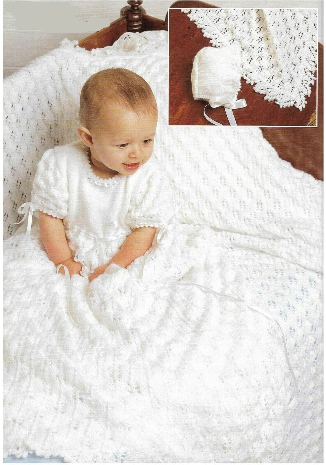 Baby Christening Dress- Robe- Bonnet- Shawl - 4 ply- Download Knitting  Pattern-Birth- 12 Months PDF