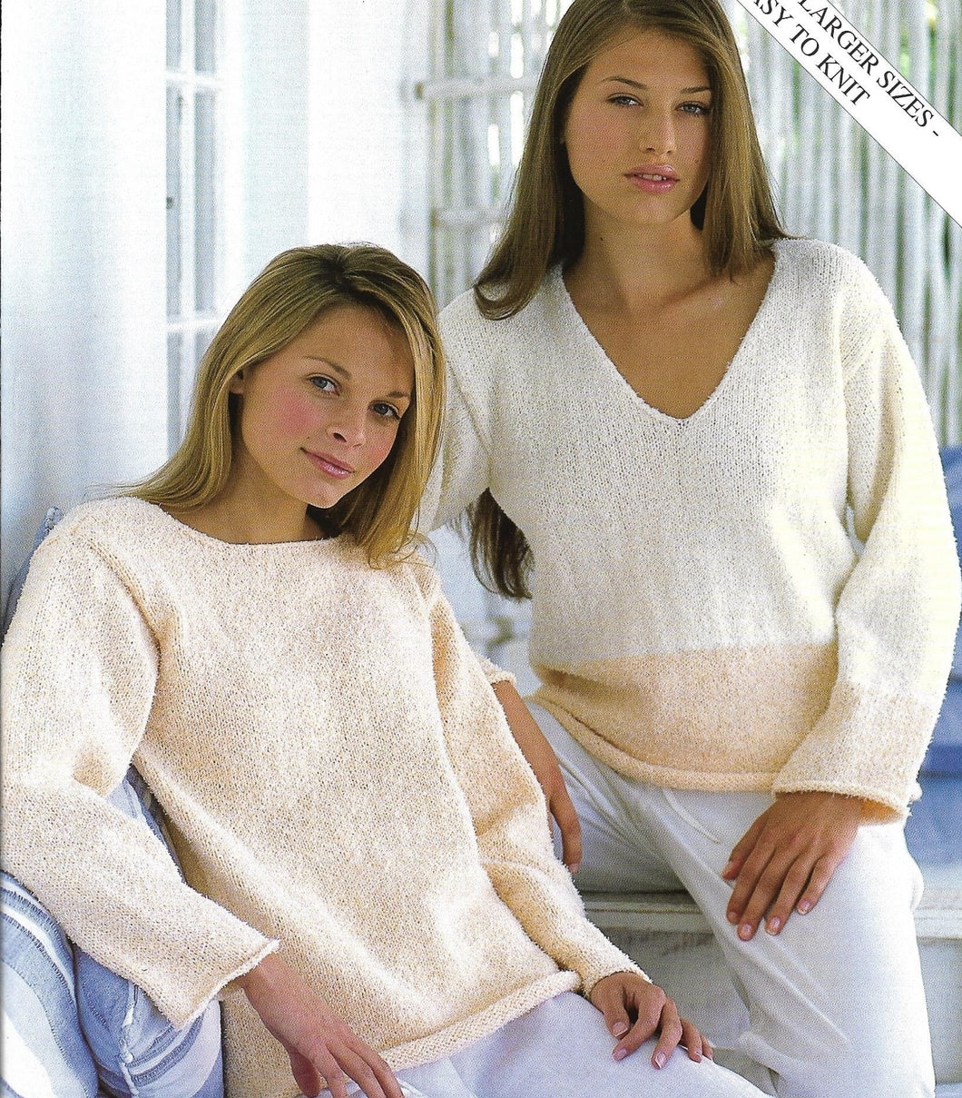 Ladies /Woman's Easy V neck- Round Neck Jumper- Sweater  Double Knitting Wool/8ply-Download PDF - 32-54