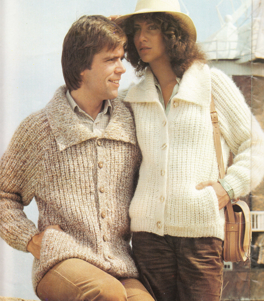 Woman's Mans Ribbed Cardigans Collar & Pockets ~ Bulky Chunky 12ply wool  32