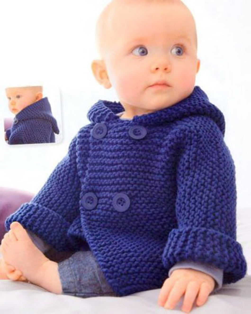 Easy Garter stitch baby hooded Jacket in Aran  10 Ply Worsted wool- Fits 3-12m PDF Knitting Pattern