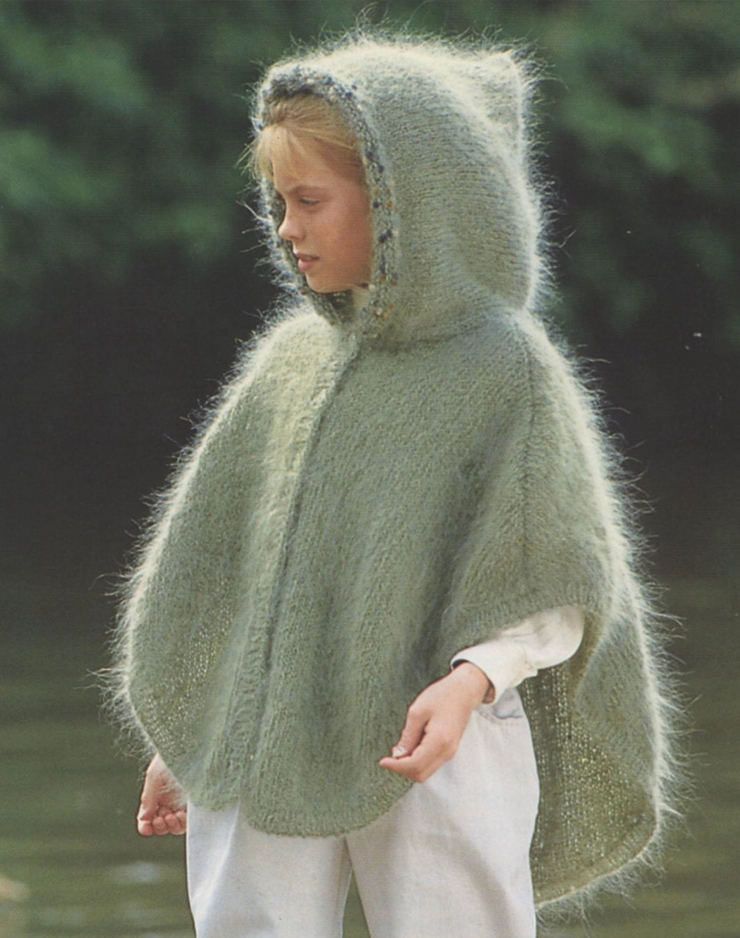 Easy Mohair girls hooded Poncho Knitting Pattern,  Instant Download PDF  Mohair Yarn needed chest 24