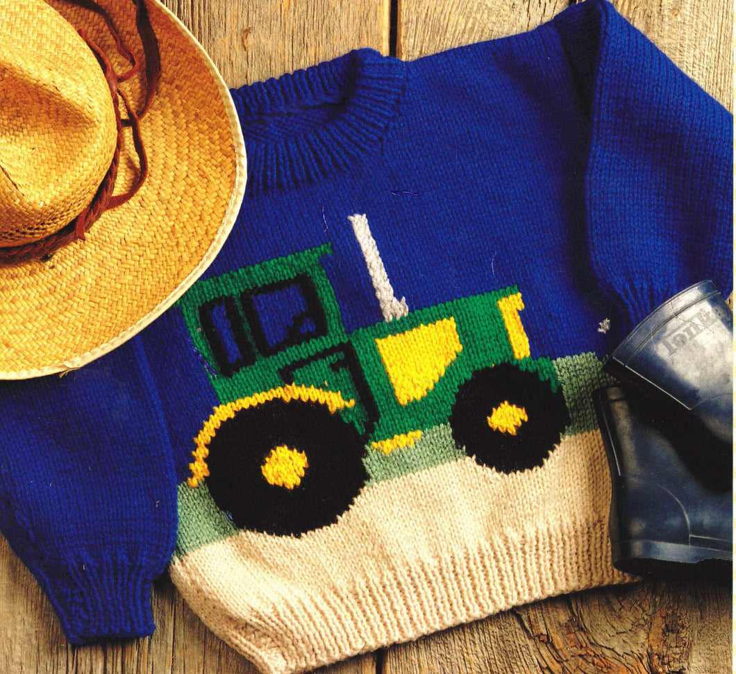 Tractor Farm Round Neck Sweater Baby Childrens Boy Girl Knitting Pattern 22