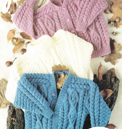 Childrens Aran-10 Ply cardigans and Jumper in Aran wool- chest 22 up to 32 Inches- Knitting pattern- download PDF