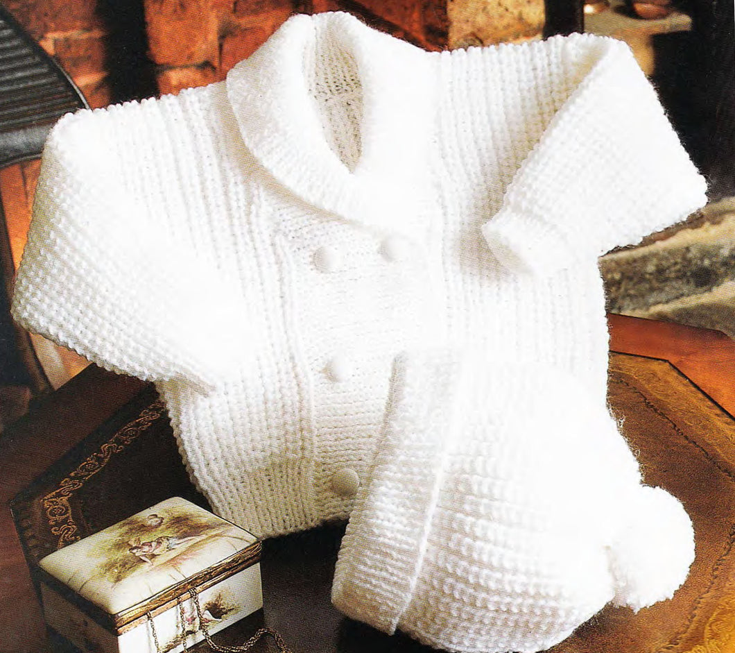 Baby Easy Ribbed Double breast Cardigan- jacket and hat - DK ( 8 ply ) 18 - 24
