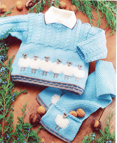 Baby Sheep Motif Sweater & Scarf 0~ 2 years DK ~ to knit PDF Download Knitting Pattern