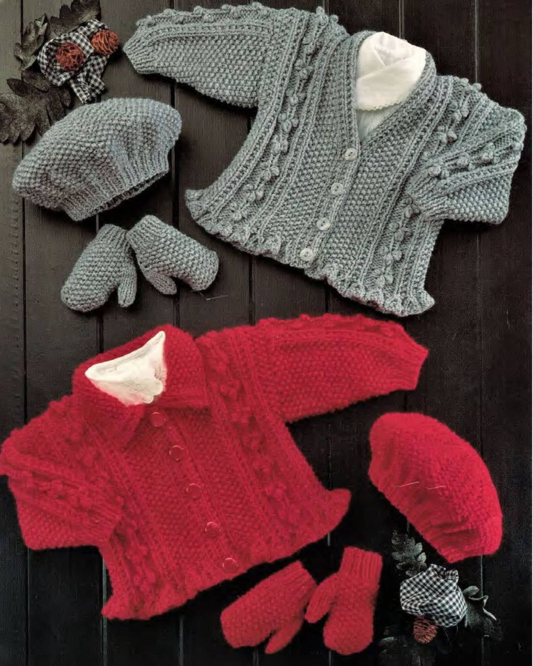 Girl's  Aran Cardigans-Beret and mitts on 1 pattern. Fits chest 16-26 inches Instant download PDF