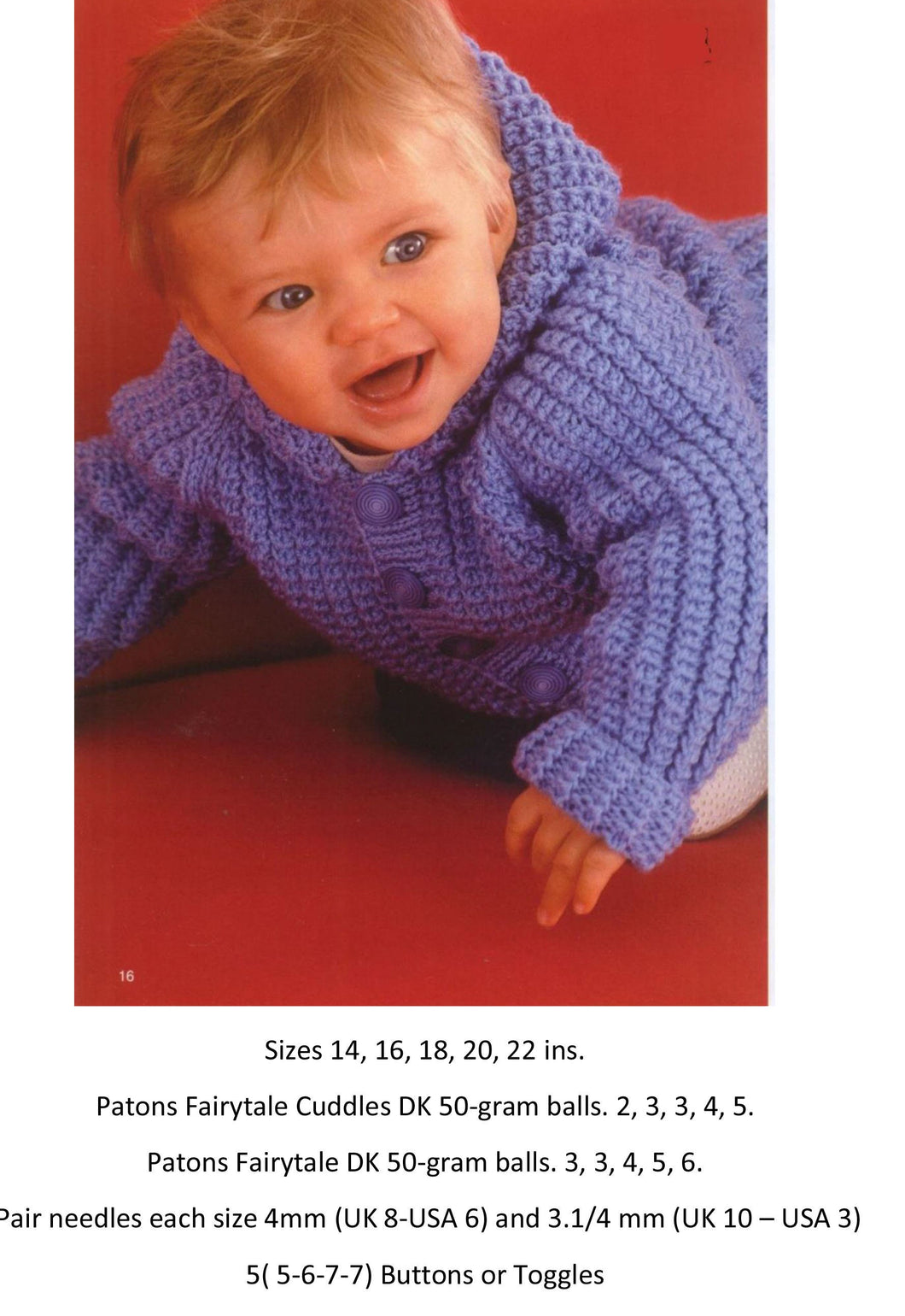 Child's  Hooded split side Jacket- Easy Knit~DK (8 ply) yarn 12-22