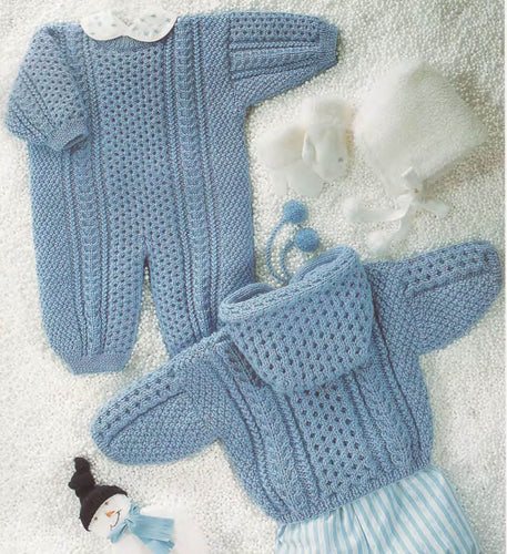 Child's  Hooded cable Jacket or coat & All in one suit~DK (8 ply) yarn Fits 3- 18 months  Knitting pattern -Download PDF