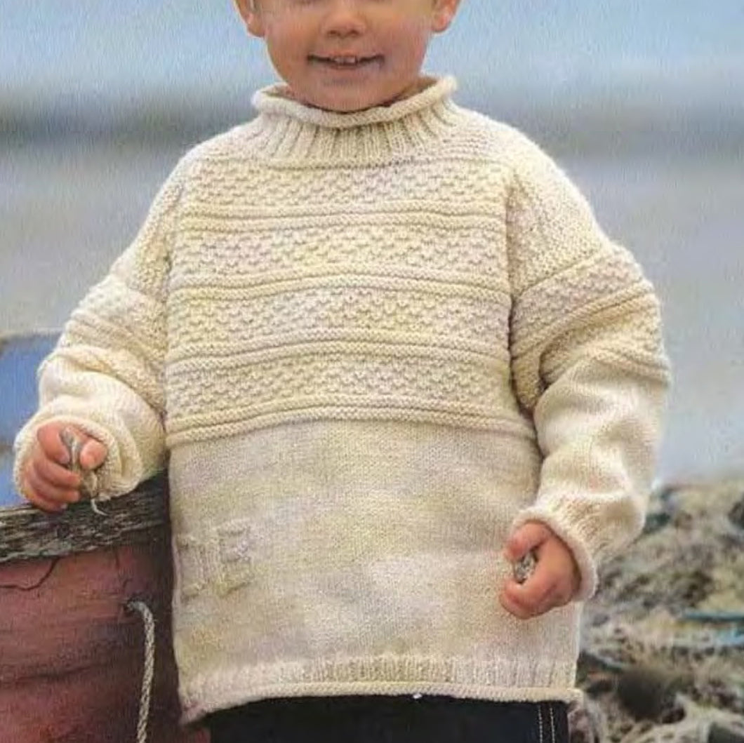 Boys Moss and Garter Stitch Guernsey Roll neck jumper- Knitting pattern- DK (8ply) age-3-4  and 5-6 Years