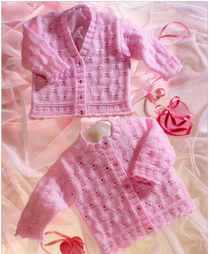 Baby Girl's Eyelet scalloped edge cardigans Knitting pattern in DK- 8ply- fits 16 - 26