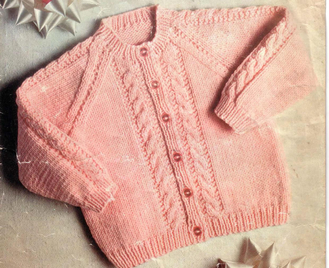 Baby Classic Cardigan- Cable in either DK(8ply) or 4ply- Knitting pattern - fits 18 - 26