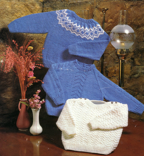 Boys Yoked Jumper, chevron jumper & Button top Jumper on 1 pattern - DK ( 8 ply ) 18 - 24