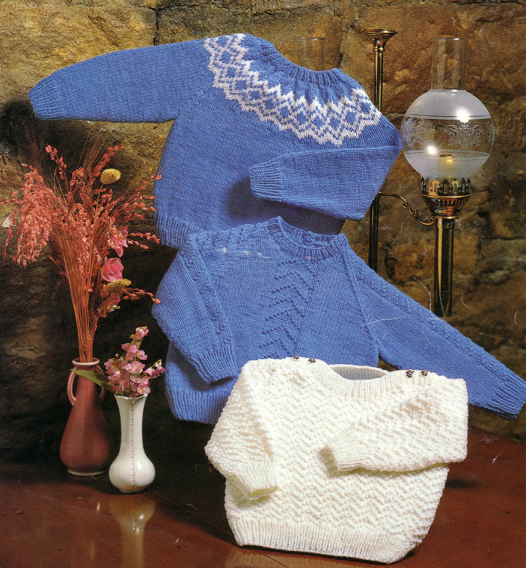 Boys Yoked Jumper, chevron jumper & Button top Jumper on 1 pattern - DK ( 8 ply ) 18 - 24