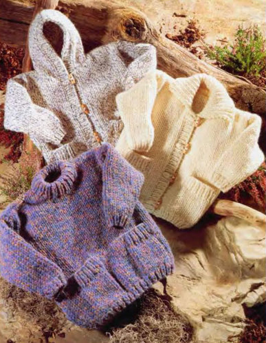 Child's Easy hooded Super bulky/ Super Chunky Jacket - Cardigan & Jumper  Knitting Pattern Download PDF