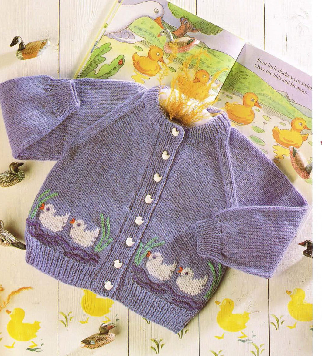 Girl-Boy Duckling motif cardigan- DK 8ply light worsted yarn- Easy Knit-20-26 Chest. Instant download- Knitting pattern PDF