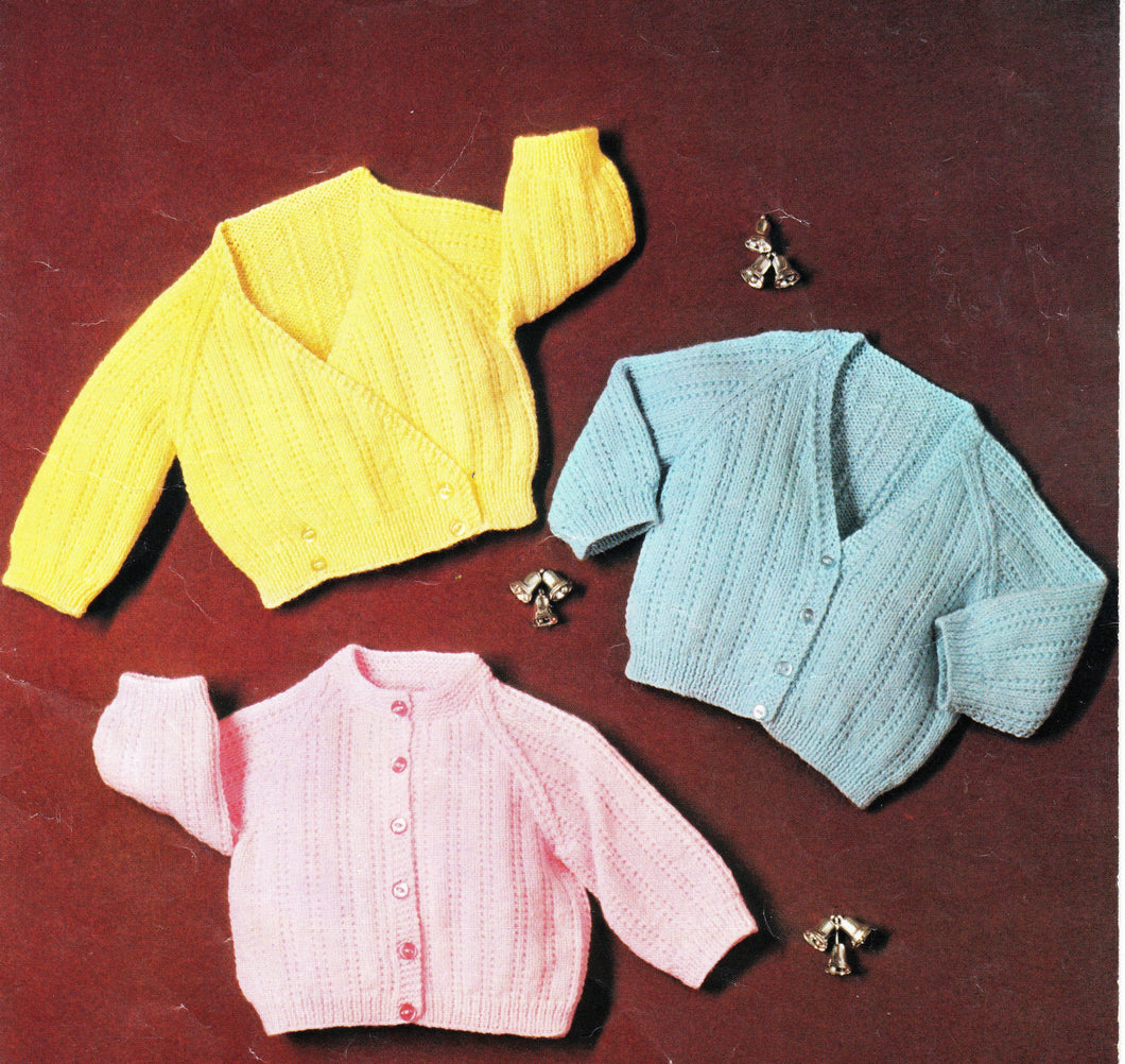 Easy Knit Baby- children’s Vintage cardigans knitting pattern 3 styles-v neck, cross over and High neck 18-20
