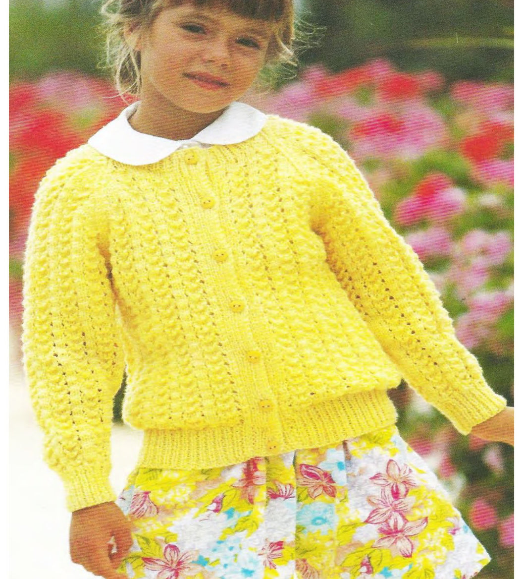 Girl Lace Round Neck Cardigan- chest 20 - 30 inches- Download Pdf- 8Ply or Double Knitting wool needed PDF Knitting Pattern