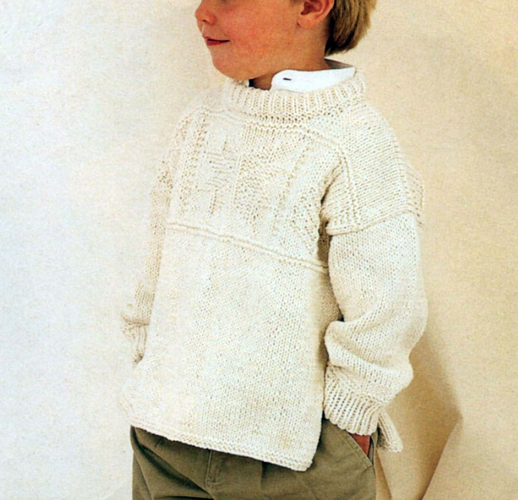 Boy-Crew Neck-Tunic- sweater - Jumper- Easy Knit- chest 22-30 inches- Download PDF- Aran- 10ply yarn PDF KNITTING Pattern