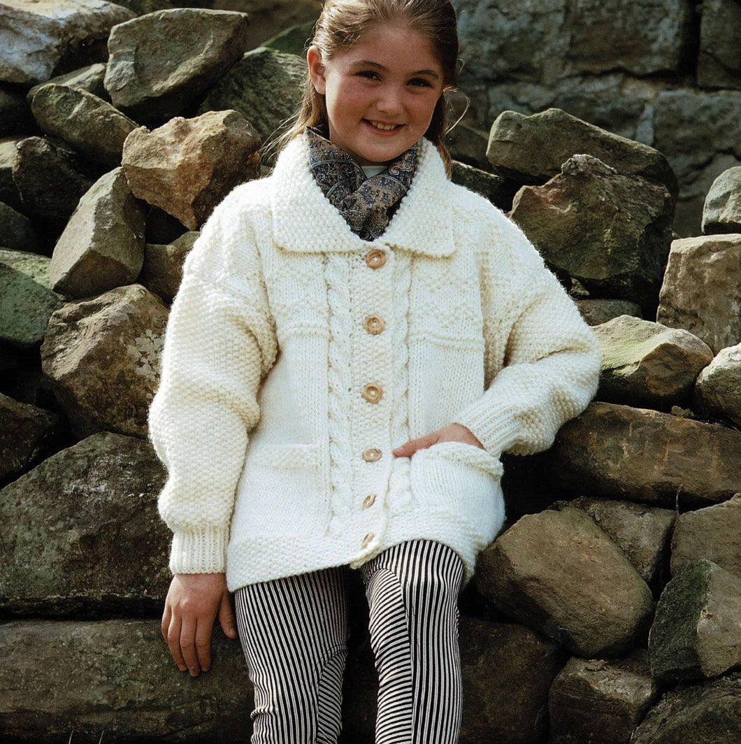 Girls Easy Chunky- Bulky Jacket  22- 30 inches-Download PDF Knitting Pattern