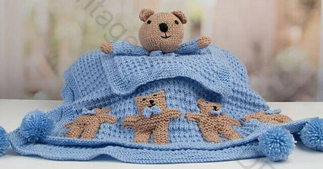 Baby Teddy Comforter Lovey & Teddy Blanket ~ DK / 8 ply/ Light worsted Knitting Pattern PDF Instant download