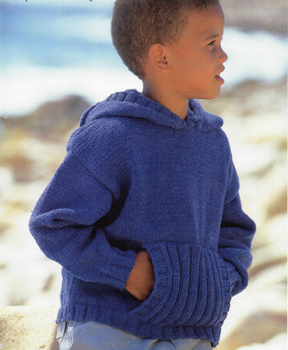 Childrens Hooded Sweater-Hooded Jumper Knitting Pattern  with pocket- fits chest 22-32