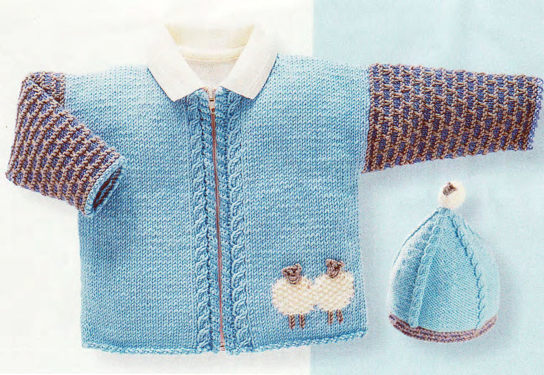 Baby Sheep Zipped jacket & Hat - DK ( 8 ply ) Birth up to 2 years Instant Download Knitting pattern