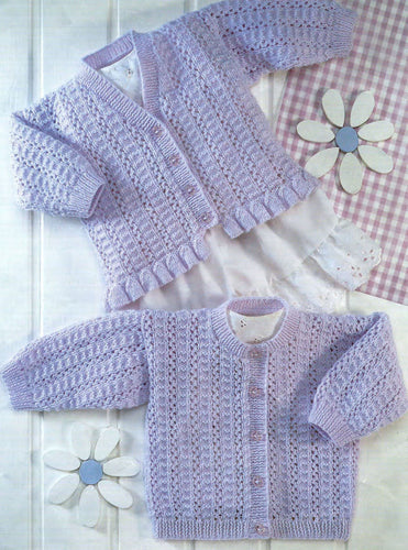 4ply-V neck & Round neck cardigan-frilly peplum border- 16-26