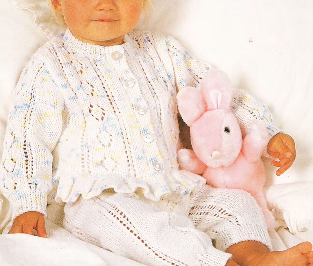 Girls Peplum cardigan and pants knitting pattern- 4ply wool and fits chest 16-22 inches, Download PDF