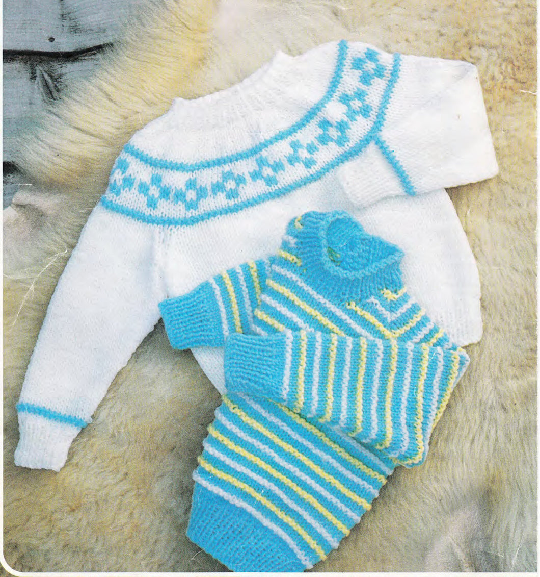 Yoked Jumper + Striped Sweater Knitting Pattern DK/8 ply or can be knitted in 4 ply 18 - 24