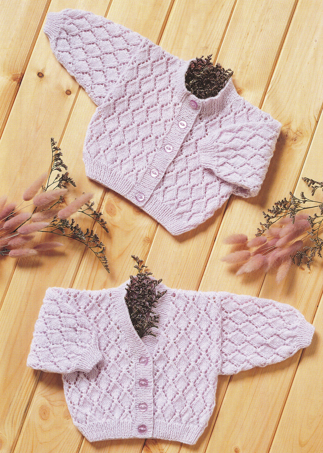 4ply-V neck & Round neck cardigan-Eyelet design- 12-20