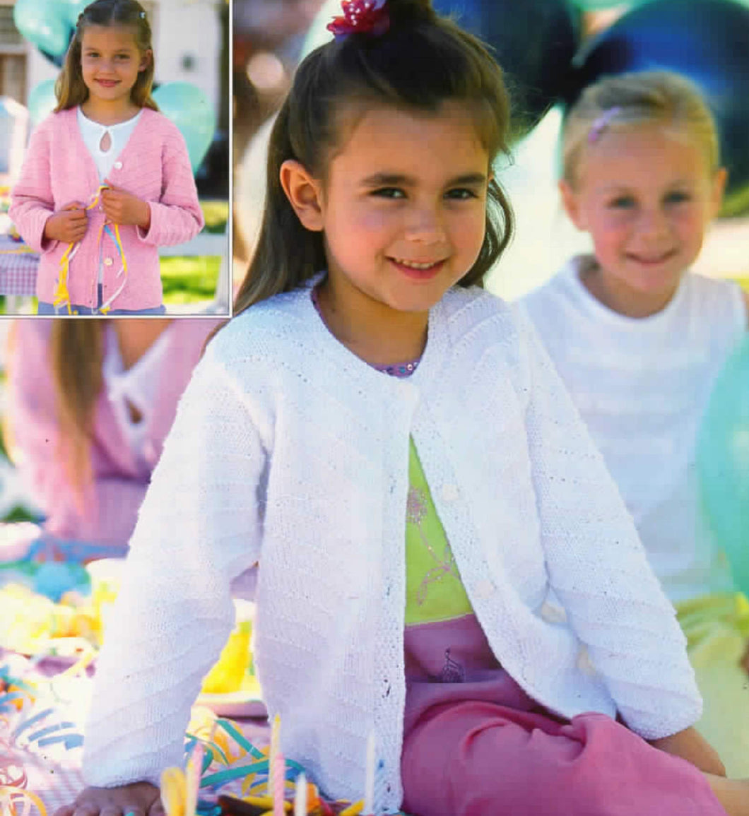 Girls Easy Round or V Neck Cardigan Jacket Diagonal Rib Pattern Childrens 22-32