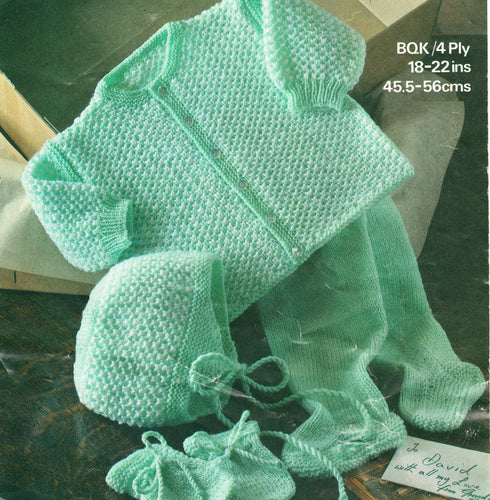 Baby Boy- Girl- Pram set-Jacket, leggings, hat, mitts - 4ply Yarn Fits 18-22 chest- Knitting pattern  Download PDF