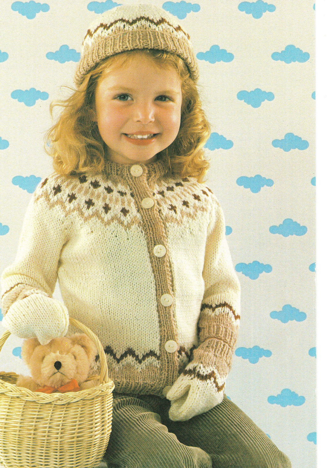 Girl's Fair Isle Cardigan & Matching hat Knitting Pattern DK (8Ply), Children 18-22 chest Instant Download PDF