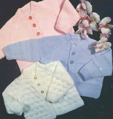 Baby Boy- Girl cardigans 3 styles in DK-Easy Knit- fits birth - 12 month Download PDF Knitting pattern