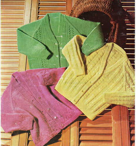 Baby Easy Vintage Cardigans- 3 styles to knit in  4 ply fits  (20 - 24