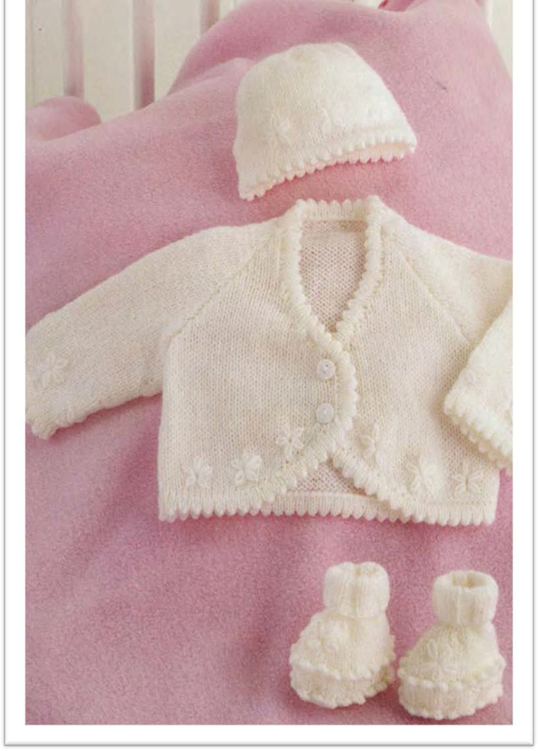 Baby Girl Scalloped edge Daisy Cardigan-Scalloped edge hat  ( 4PLY ) Yarn Premature Premie baby chest 10
