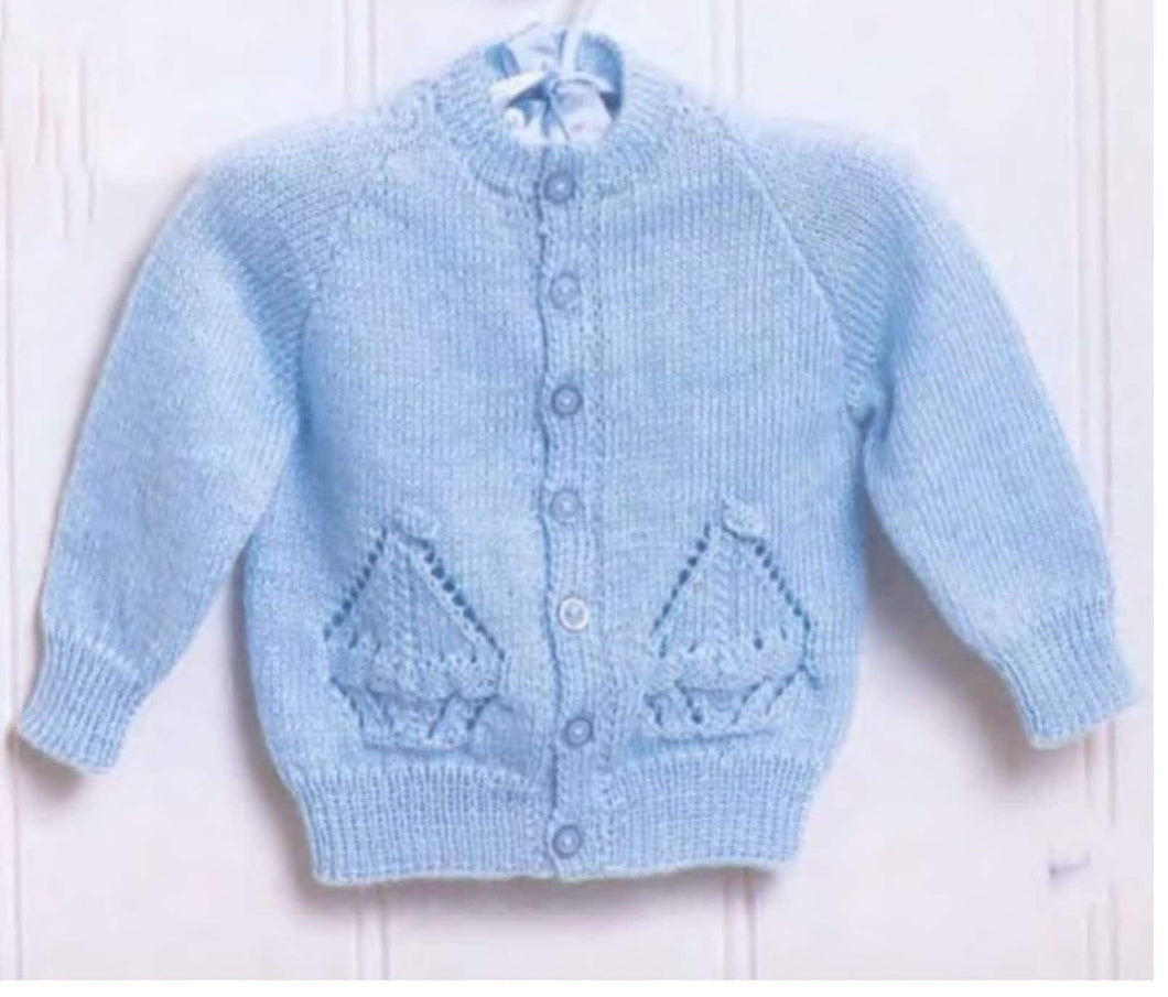 Easy baby Eyelet  Ship Cardigan in (4ply) Yarn Fits from 16-22inch chest- Knitting pattern  Download PDF