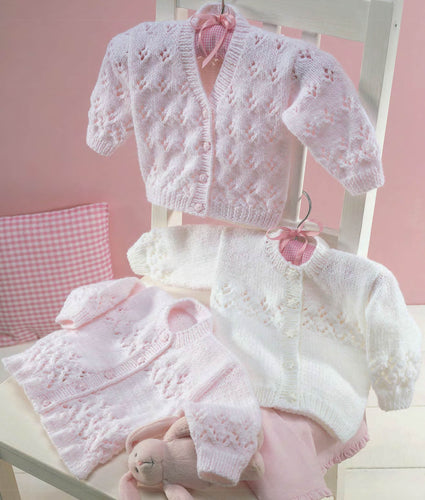 Baby Girl's  Eyelet Cardigans - 3 designs on 1 pattern- knit in DK-8 ply Light worsted  chest 16-26