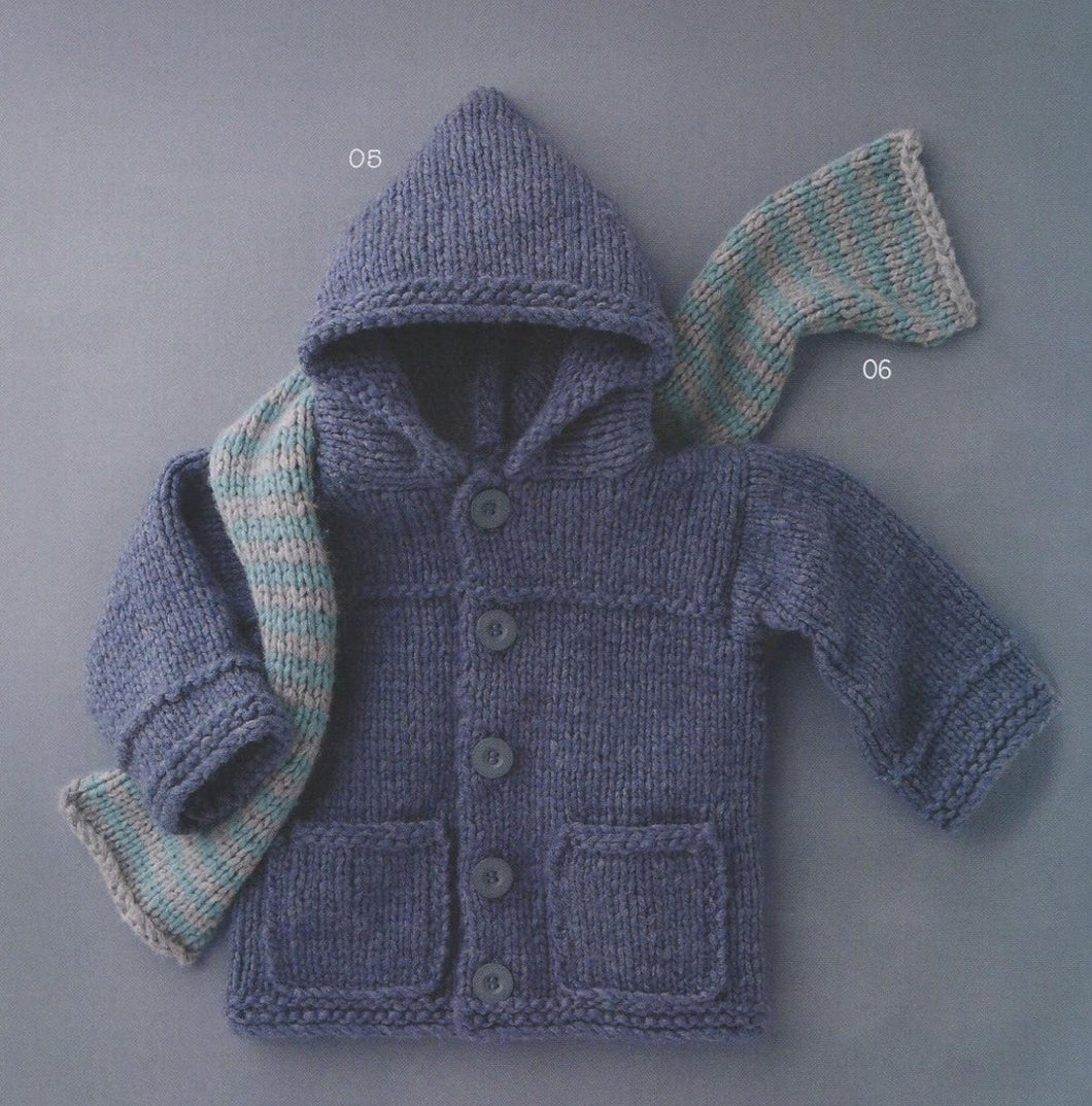 Easy Knit hooded jacket & Scarf- Super Chunky Super Bulky 12 ply wool fits 2-6 Yrs Download PDF KNITTING Pattern-