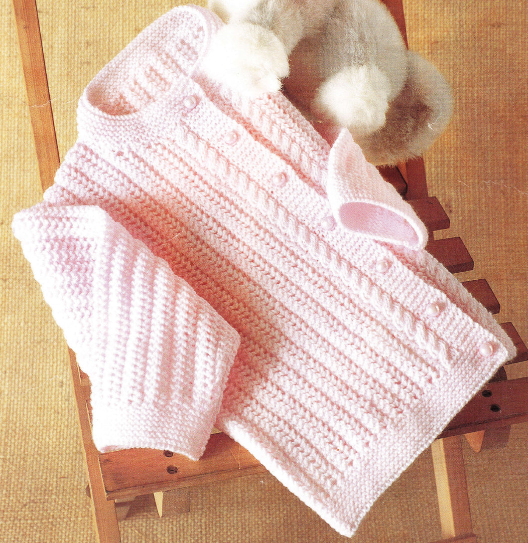 Baby Girls  Easy knit cardigan- cable design- 1 row pattern- round neck-3ply yarn premature 12