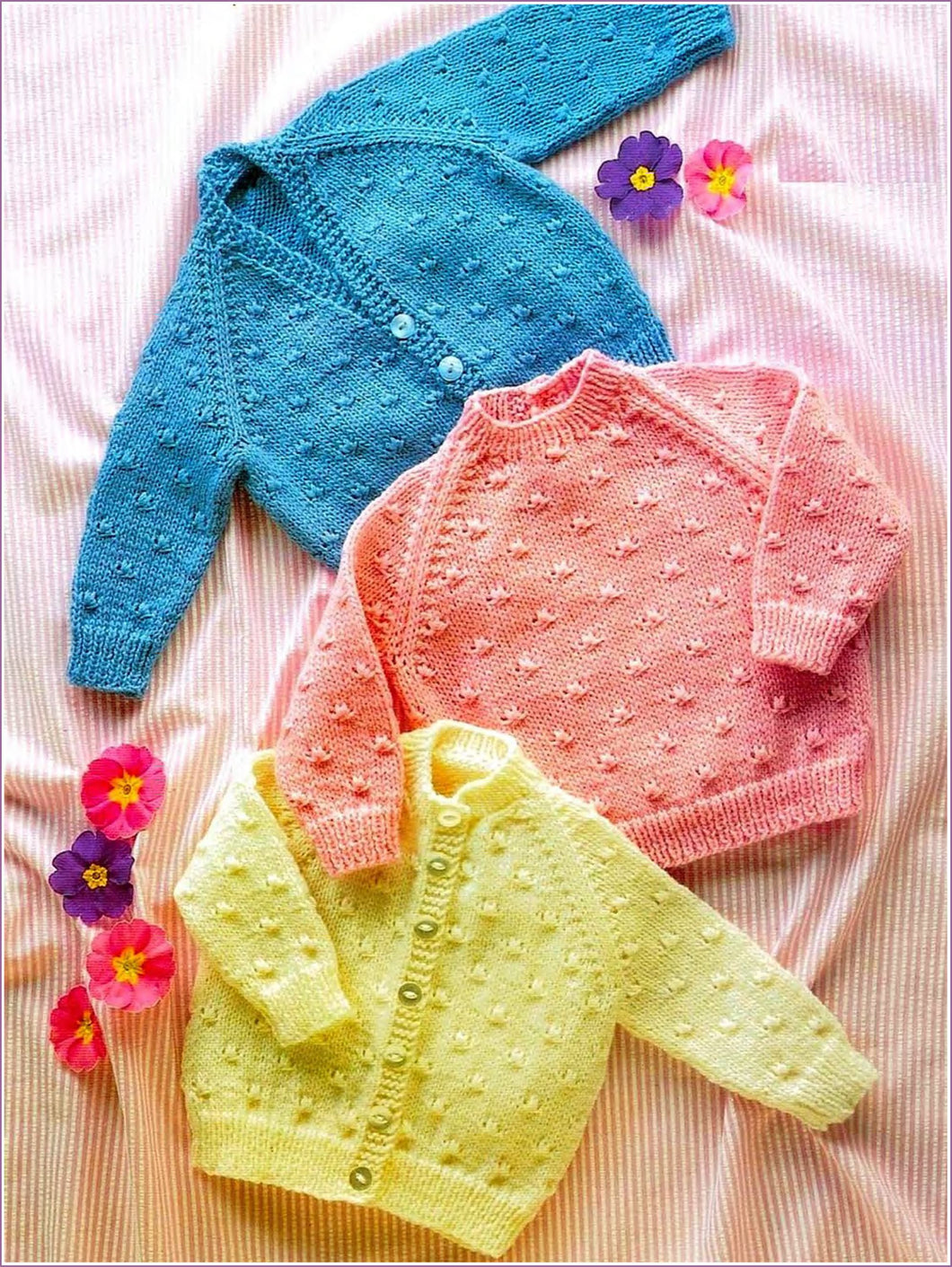 Baby Easy Textured Raglan sleeved Cardigans-& Jumper Knitting Pattern - DK ( 8 ply ) 16 - 20
