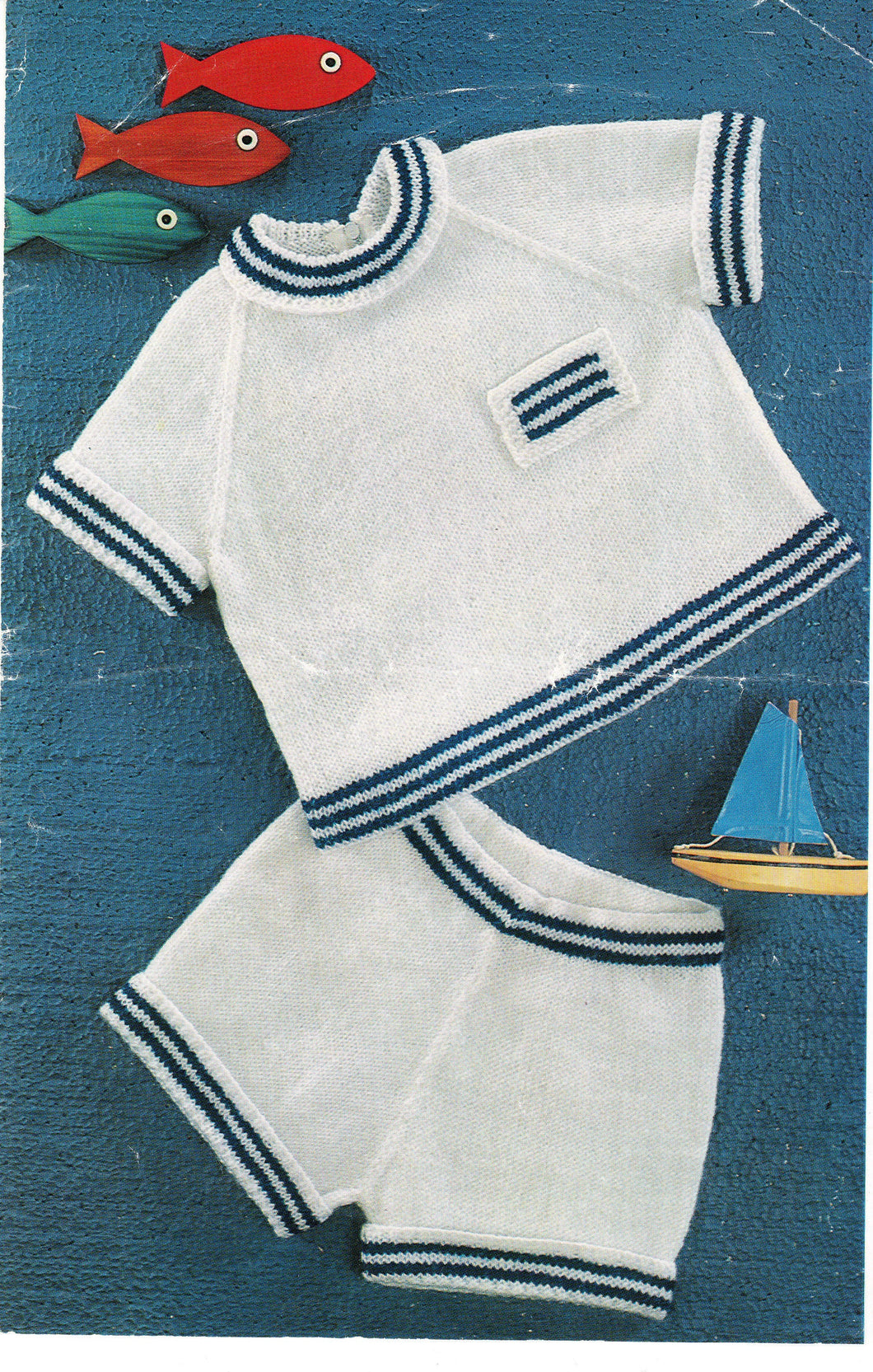 Easy Knit Babies & Toddlers Short sleeved Sailor style jumper + Shorts Knitting Pattern- PDF- Digital Download 4ply- 18-22