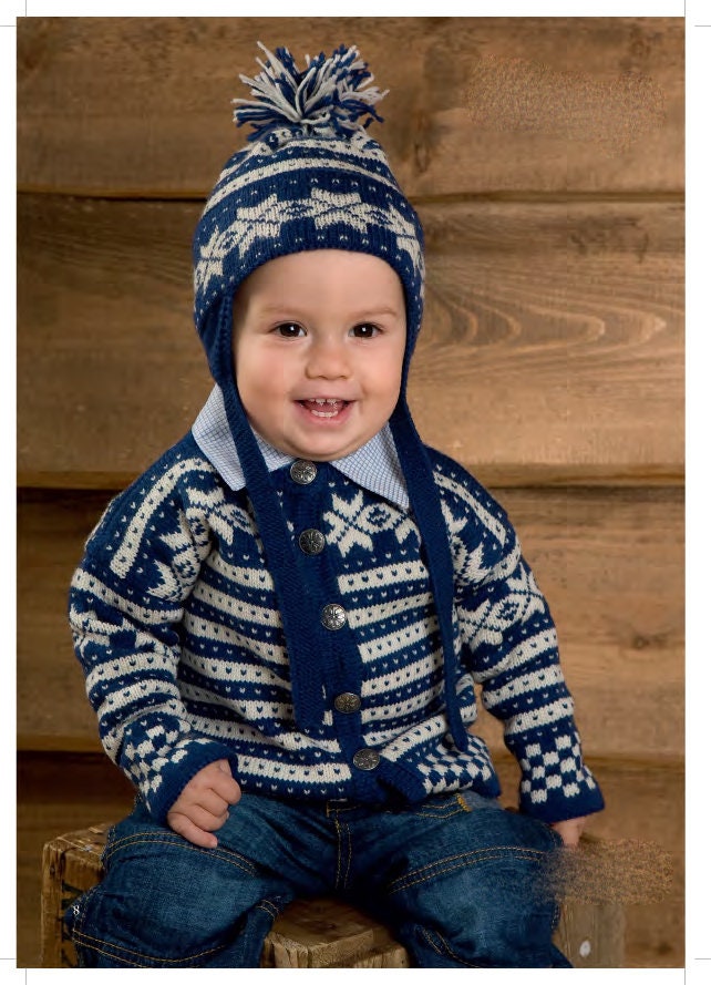 Child's Scandinavian Jacket Cardigan, Hat & Headband) Knitting pattern -Download PDF fits 6-24 months