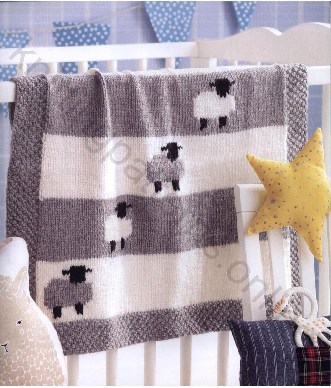 Baby Sheep Pram Blanket-Afghan in Aran- 10ply- worsted wool 23 x 21