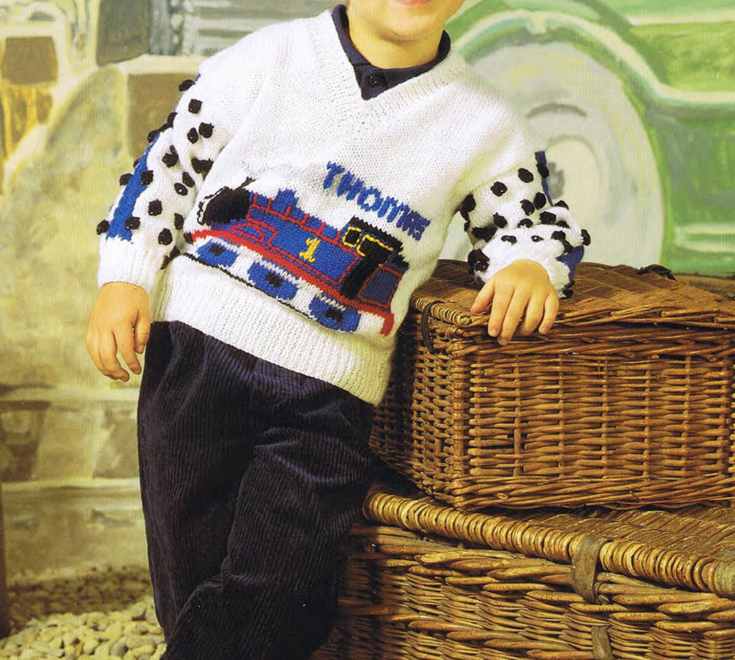 Knitting Pattern- Boys - Girls Thomas the Tank Engine V Neck Sweater- Jumper- DK -8 ply- fits 20 - 28