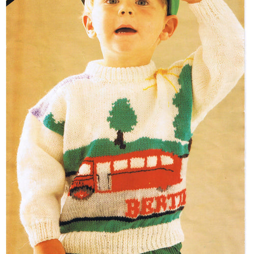 Bertie the Bus - Thomas tank engine- crew Neck Sweater- Jumper- DK -8 ply- fits 22 30