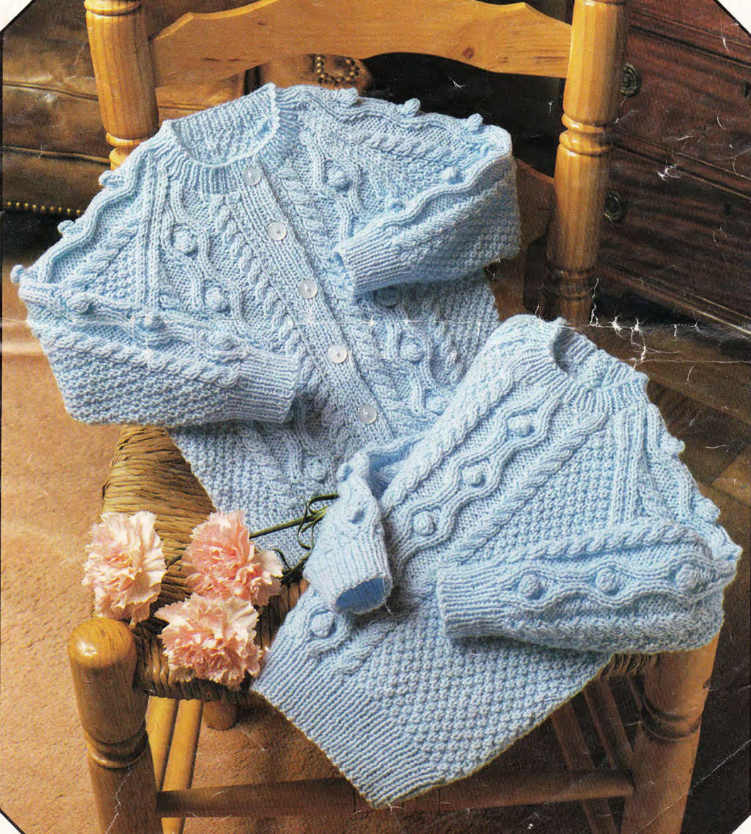 Childs Cable- Bobbles  jumper & cardigan pattern Fits chest 20-26 and knitted in  DK-8ply- Light worsted wool- Knitting pattern Download PDF