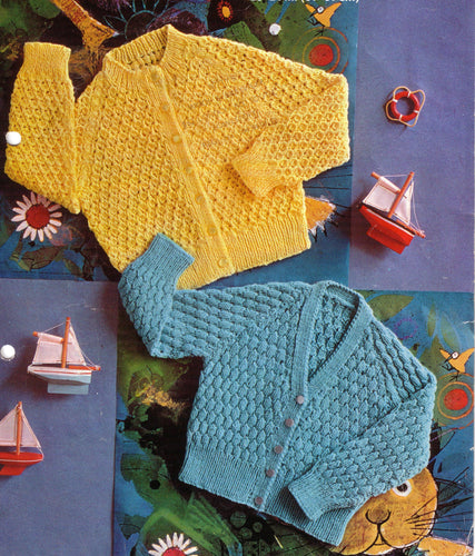 Baby Toddler  Textured Cardigans ~ V Neck Round Neck~ Knitting Pattern ~ 4ply Yarn Instant Download-20 - 24
