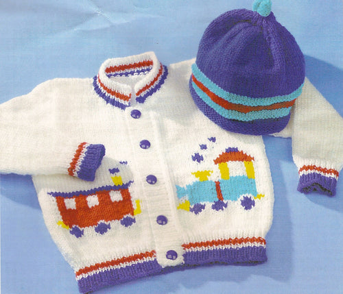 Baby Toddler Train Cardigan ~Hat~ Knitting Pattern ~DK (8PLY) ply Yarn Instant Download- PDF 18 months-4 Years